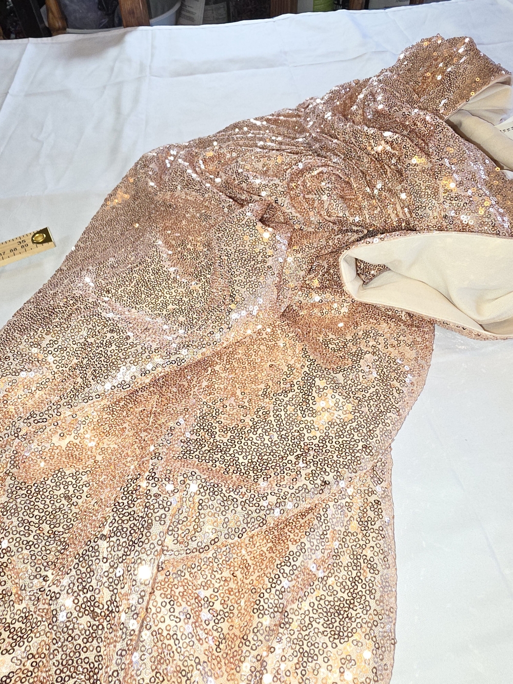 Size L Rose Gold Sequin Maxi Dress V-Neck Sleeveless Formal Gown - Picture 9 of 9